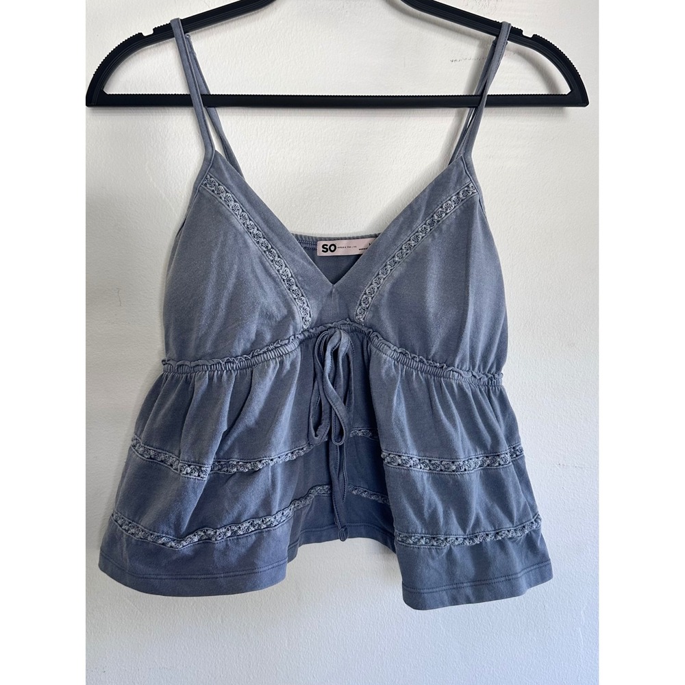 Crochet Lace Trim Babydoll Cami Tank Womens Med Boho Coquette Y2K Coastal Peplum